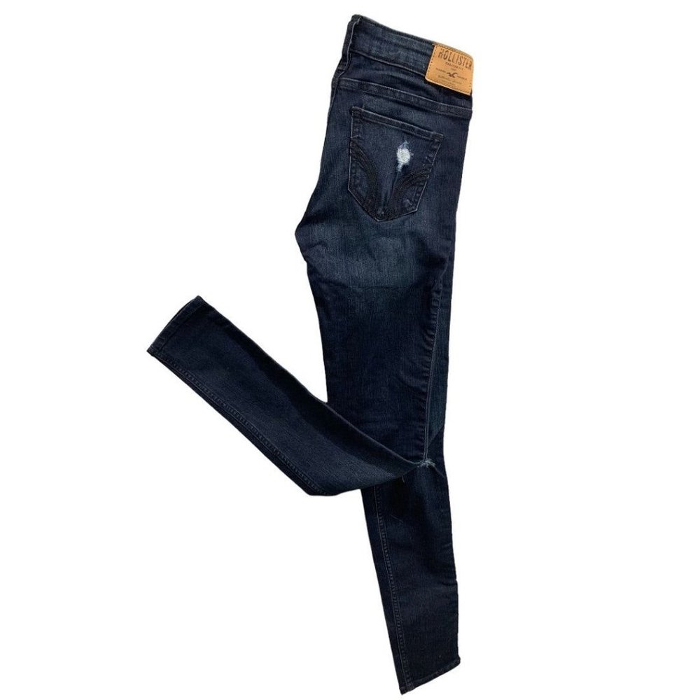 24 x 31 Hollister Women's Super Skinny Stretch Jeans Dark Wash Distressed